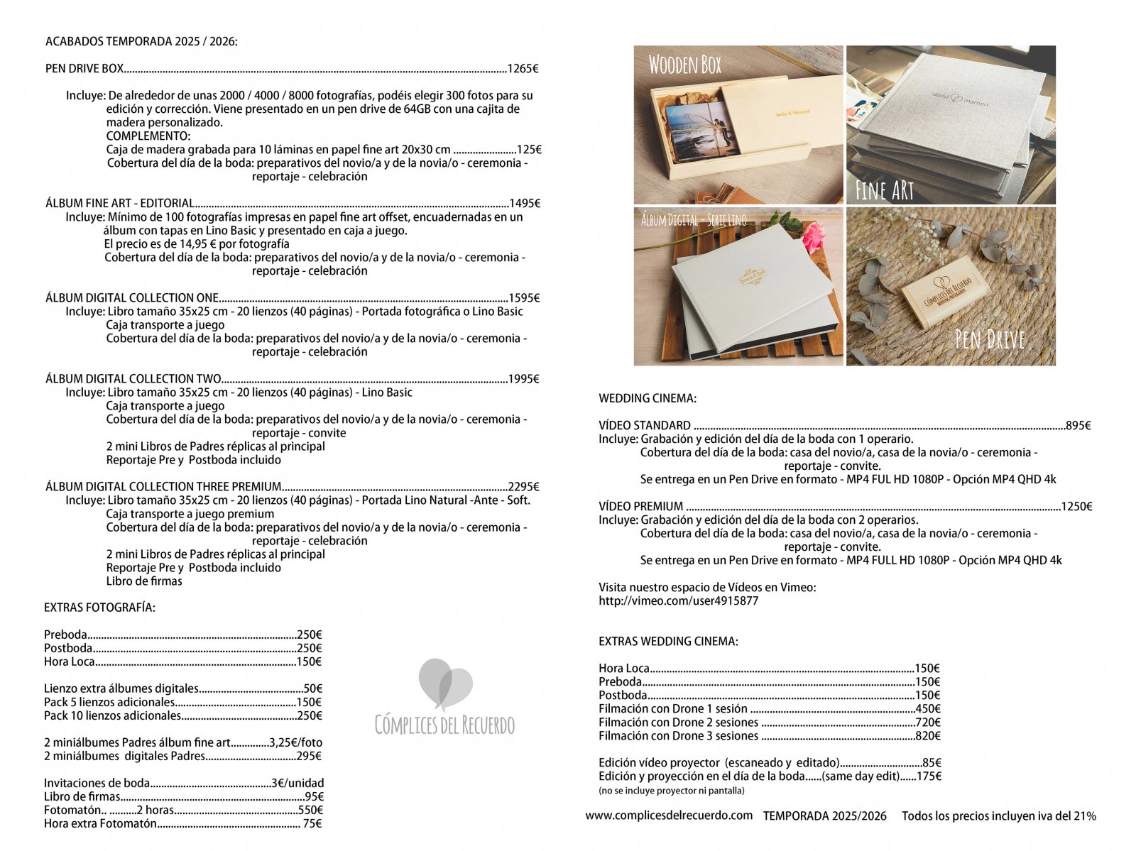 Imagen: Tarifas | Complices del Recuerdo